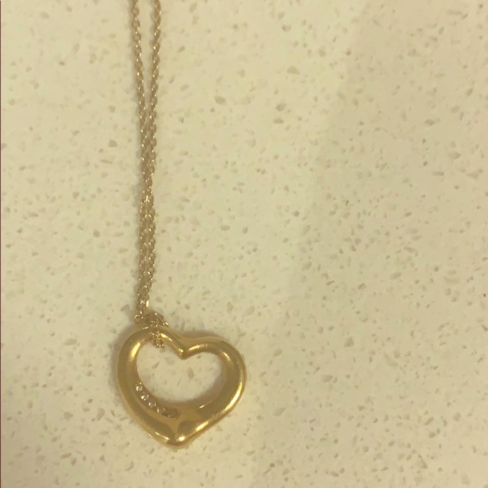 Tiffany & Co 14k 5 diamond gold heart necklace